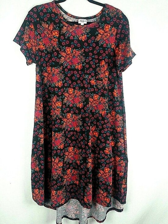 LuLaRoe Dresses & Skirts - Lularoe Simply Comfortable Dress Flower Clusters Black Stretchy Hi Lo
